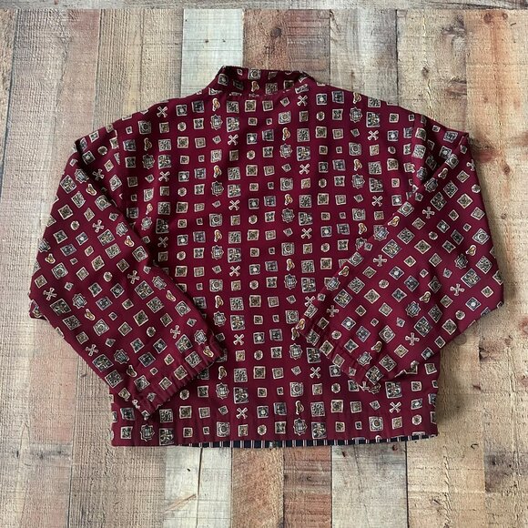 Vintage Women’s Reversible Navy Blue & Red Striped Geometric shaped Jacket - Picture 10 of 10